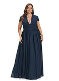 Gina A-line V-Neck Floor-Length Chiffon Evening Dress With Pleated STIP0020833