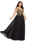 Shiloh A-line V-Neck Floor-Length Chiffon Lace Evening Dress STIP0020959