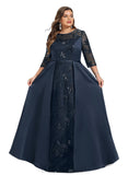 Gianna A-line Scoop Illusion Floor-Length Lace Satin Evening Dress With Sequins STIP0020848