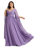 Joy A-line V-Neck Floor-Length Chiffon Evening Dress With Pleated STIP0020896