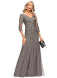 Daisy Trumpet/Mermaid V-Neck Floor-Length Lace Tulle Evening Dress With Sequins STIP0020907