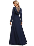 Rosemary A-line V-Neck Floor-Length Stretch Crepe Evening Dress With Pleated Appliques Lace Sequins STIP0020932