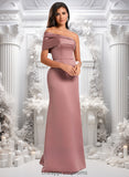 Sanai A-line Asymmetrical Off the Shoulder Floor-Length Satin Prom Dresses STIP0025884