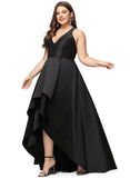 Anna A-line V-Neck Asymmetrical Satin Evening Dress STIP0020855