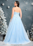 Jaiden Ball-Gown/Princess Straight Sweep Train Tulle Prom Dresses With Sequins Appliques Lace STIP0025864