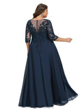 Riley A-line V-Neck Floor-Length Chiffon Lace Evening Dress With Sequins STIP0020785