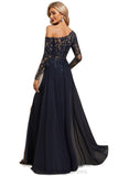 Shiloh Trumpet/Mermaid Asymmetrical Illusion Floor-Length Chiffon Lace Evening Dress With Sequins STIP0020772