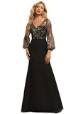 Nylah Sheath/Column V-Neck Illusion Floor-Length Chiffon Lace Evening Dress STIP0020856