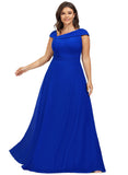 Scarlet A-line Asymmetrical Floor-Length Chiffon Evening Dress With Pleated STIP0020961