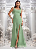 Callie A-line Square Floor-Length Chiffon Bridesmaid Dress With Bow STIP0025740