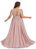 Carissa A-line V-Neck Floor-Length Chiffon Evening Dress With Pleated STIP0020827