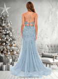 Cheryl Trumpet/Mermaid Straight Sweep Train Tulle Prom Dresses With Flower STIP0025866