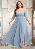 Sanaa A-line Cold Shoulder Floor-Length Chiffon Bridesmaid Dress With Ruffle STIP0025797