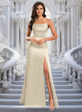 Toni Trumpet/Mermaid Off the Shoulder Square Floor-Length Satin Prom Dresses With Ruffle STIP0025883