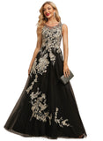 Everleigh A-line Scoop Floor-Length Lace Tulle Evening Dress STIP0020935