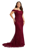 Shyann Trumpet/Mermaid Off the Shoulder Sweep Train Lace Evening Dress STIP0020819