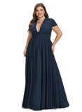 Gina A-line V-Neck Floor-Length Chiffon Evening Dress With Pleated STIP0020833