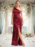 Eleanor A-line One Shoulder Floor-Length Stretch Satin Bridesmaid Dress With Bow STIP0025758