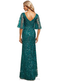 Kaila Sheath/Column V-Neck Floor-Length Lace Sequin Evening Dress STIP0020995