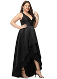 Anna A-line V-Neck Asymmetrical Satin Evening Dress STIP0020855