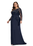 Hailey Trumpet/Mermaid Boat Neck Illusion Sweep Train Lace Jersey Evening Dress With Sequins STIP0020925