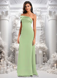 Sanai A-line Asymmetrical Off the Shoulder Floor-Length Satin Prom Dresses STIP0025884