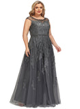 Adalynn A-line Scoop Illusion Floor-Length Lace Tulle Evening Dress With Beading Sequins STIP0020806