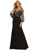 Nylah Sheath/Column V-Neck Illusion Floor-Length Chiffon Lace Evening Dress STIP0020856