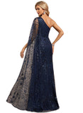 Londyn Trumpet/Mermaid One Shoulder Floor-Length Lace Sequin Evening Dress STIP0020898