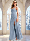 Tiara A-line V-Neck Floor-Length Chiffon Bridesmaid Dress STIP0025726