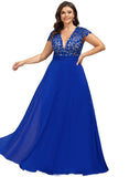 Genesis A-line V-Neck Floor-Length Chiffon Lace Evening Dress STIP0020891