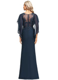 Jaylin Sheath/Column Scoop Illusion Floor-Length Chiffon Lace Evening Dress With Pleated Sequins STIP0020975