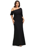 Talia Sheath/Column Asymmetrical Floor-Length Stretch Crepe Evening Dress With Pleated STIP0020792