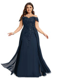 Hadley Sheath/Column Off the Shoulder Floor-Length Chiffon Lace Evening Dress With Sequins STIP0020812