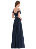 Mareli A-line Cold Shoulder V-Neck Floor-Length Chiffon Evening Dress With Beading Pleated Sequins STIP0020963