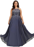 Kennedy A-line Scoop Floor-Length Chiffon Lace Evening Dress With Sequins STIP0020895