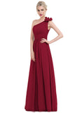 Isabell A-line One Shoulder Floor-Length Chiffon Evening Dress With Flower Pleated STIP0020960