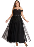 Natasha A-line Off the Shoulder Ankle-Length Chiffon Tulle Evening Dress With Beading Sequins STIP0020920