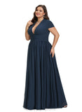 Gina A-line V-Neck Floor-Length Chiffon Evening Dress With Pleated STIP0020833