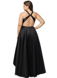 Anna A-line V-Neck Asymmetrical Satin Evening Dress STIP0020855