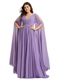 Joy A-line V-Neck Floor-Length Chiffon Evening Dress With Pleated STIP0020896