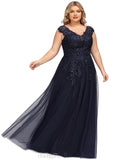 Estrella A-line V-Neck Floor-Length Lace Tulle Evening Dress With Sequins STIP0020861