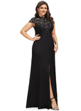 Shyann Sheath/Column High Neck Illusion Floor-Length Lace Stretch Crepe Evening Dress With Sequins STIP0020962