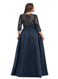 Gianna A-line Scoop Illusion Floor-Length Lace Satin Evening Dress With Sequins STIP0020848