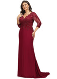 Dayanara Trumpet/Mermaid V-Neck Sweep Train Chiffon Lace Evening Dress With Sequins STIP0020849