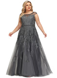 Adalynn A-line Scoop Illusion Floor-Length Lace Tulle Evening Dress With Beading Sequins STIP0020806