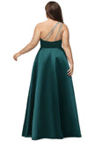 Skylar A-line One Shoulder Floor-Length Satin Prom Dresses With Rhinestone STIP0020905