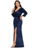 Sarahi Sheath/Column V-Neck Floor-Length Velvet Evening Dress With Pleated STIP0020911