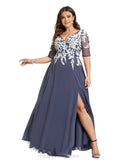 Aria A-line V-Neck Floor-Length Chiffon Lace Evening Dress STIP0020852