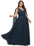 Kristina A-line V-Neck Floor-Length Chiffon Lace Evening Dress With Sequins STIP0020990